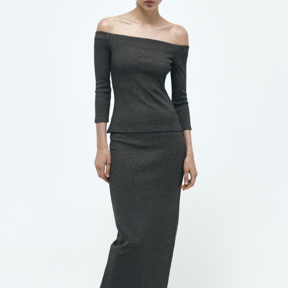 Zara Gray Off Shoulder Top